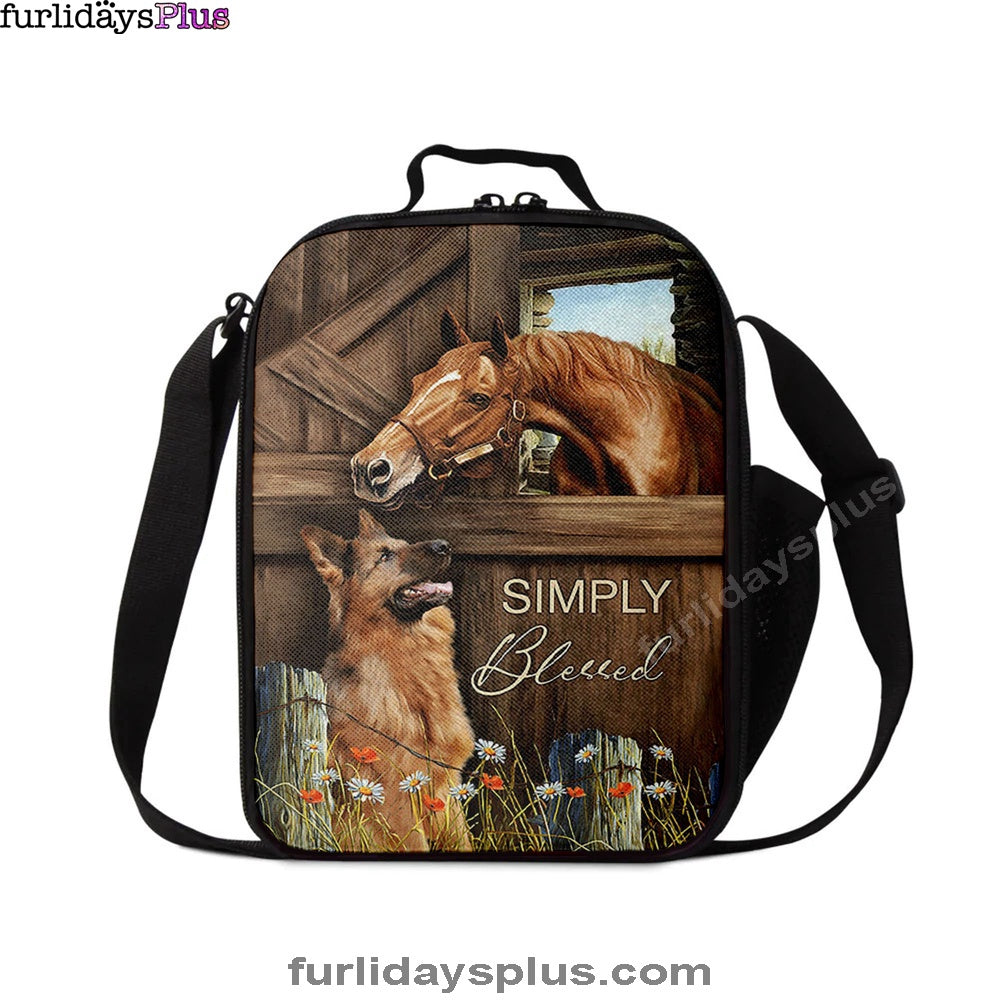 Simply Blessed Horse German Shepherd Lunchbag Print, Inspirational Lunch Bag, Christian Lunchbag Lunchbag
