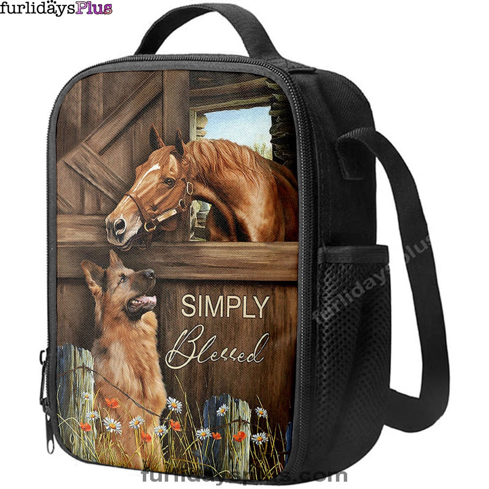 Simply Blessed Horse German Shepherd Lunchbag Print, Inspirational Lunch Bag, Christian Lunchbag Lunchbag