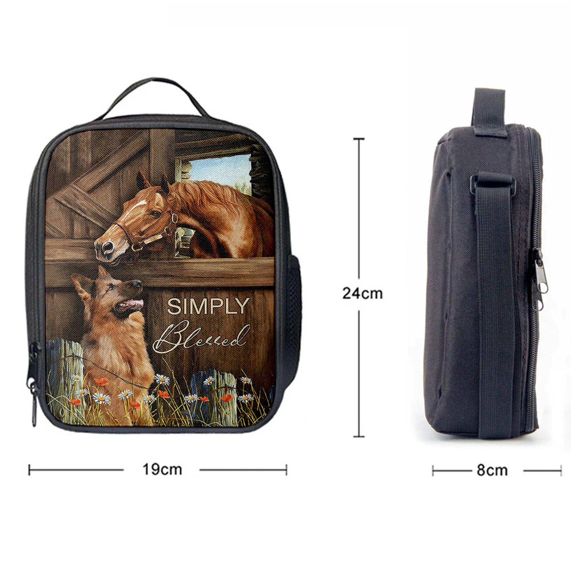 Simply Blessed Horse German Shepherd Lunchbag Print, Inspirational Lunch Bag, Christian Lunchbag Lunchbag