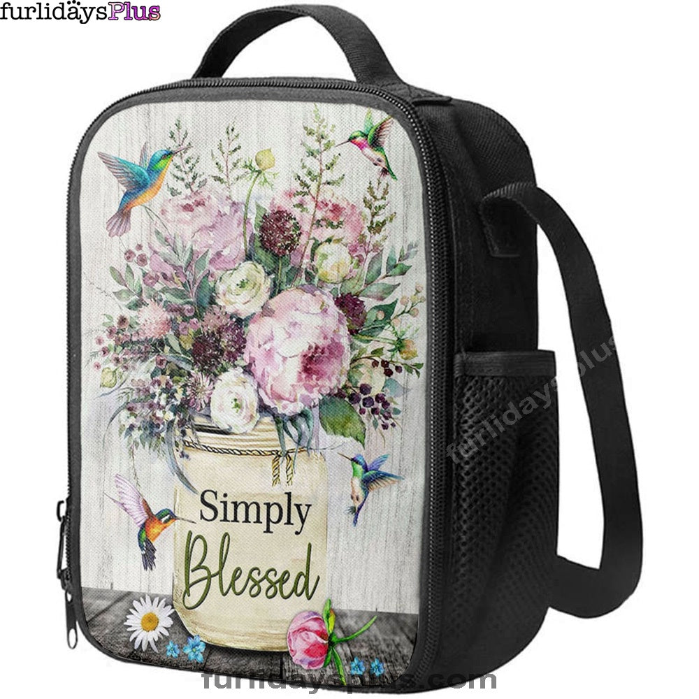 Simply Blessed Lunchbag, Hummingbird Flowers Christian Lunchbag, Bible Verse Lunch Bag, Scripture Lunch Bag