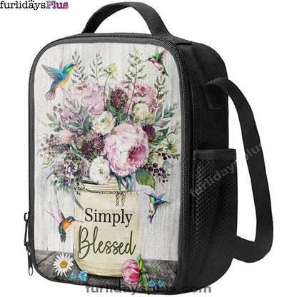 Simply Blessed Lunchbag, Hummingbird Flowers Christian Lunchbag, Bible Verse Lunch Bag, Scripture Lunch Bag