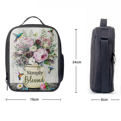 Simply Blessed Lunchbag, Hummingbird Flowers Christian Lunchbag, Bible Verse Lunch Bag, Scripture Lunch Bag