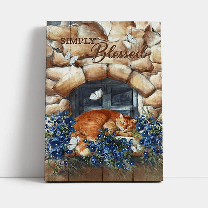 Simply Blessed Sleeping Cat Stone Wall Canvas Wall Art - Bible Verse Canvas Art - Inspirational Art - Christian Home Decor