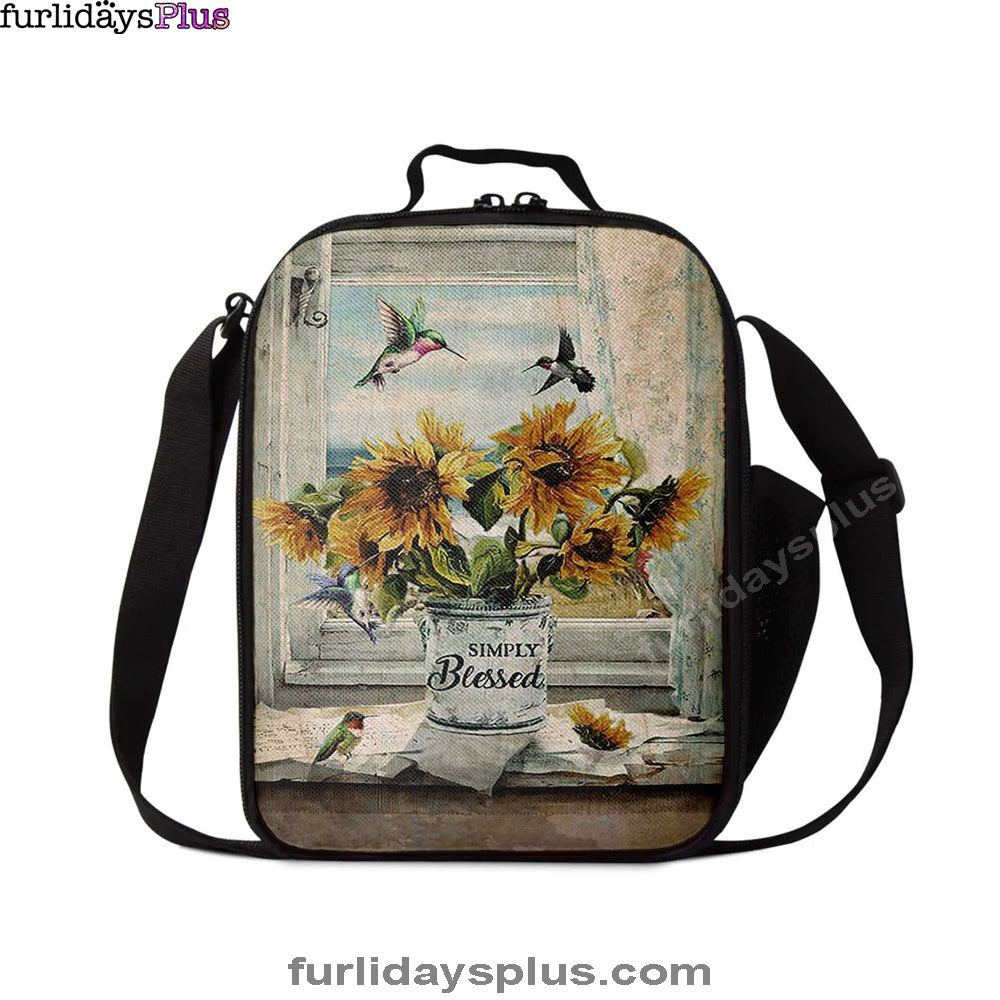 Simply Blessed Sunflower Hummingbird Lunchbag Print, Inspirational Lunch Bag, Christian Lunchbag Lunchbag