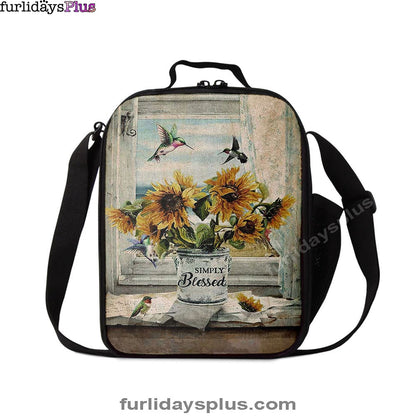 Simply Blessed Sunflower Hummingbird Lunchbag Print, Inspirational Lunch Bag, Christian Lunchbag Lunchbag