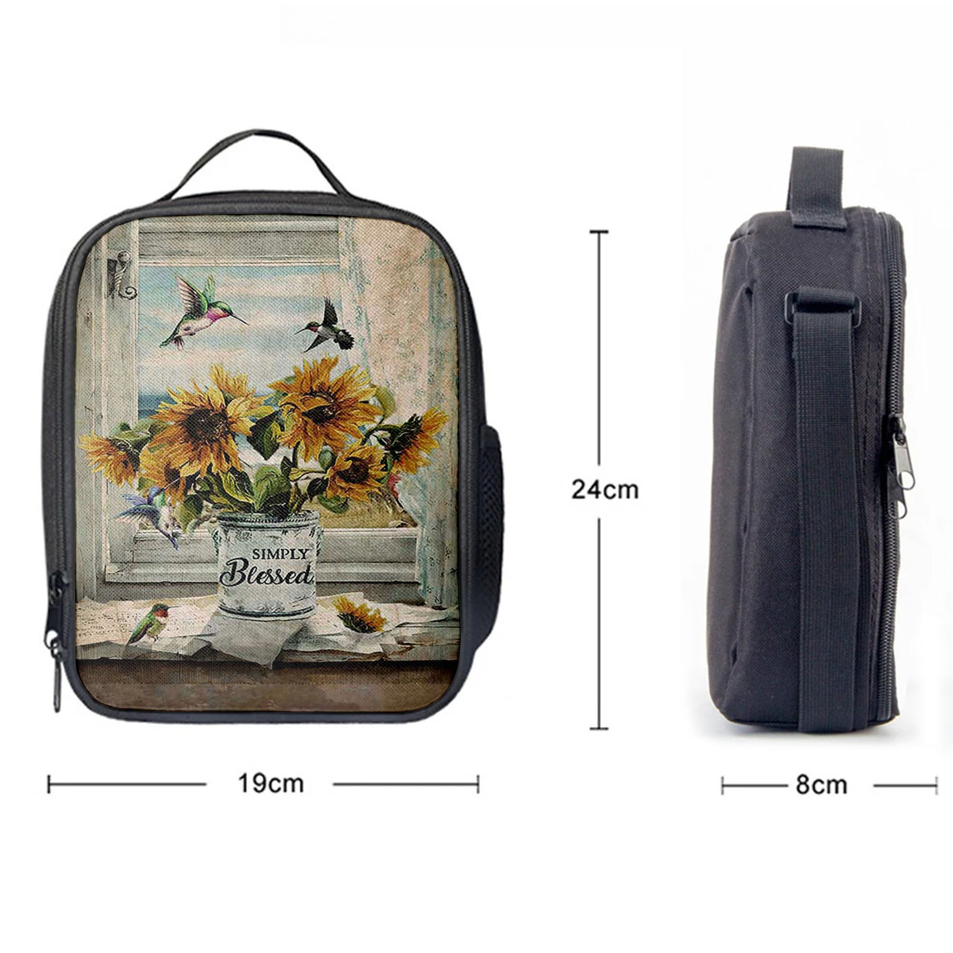 Simply Blessed Sunflower Hummingbird Lunchbag Print, Inspirational Lunch Bag, Christian Lunchbag Lunchbag