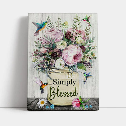 Simply Blessed Wall Art Canvas, Hummingbird Flowers Christian Canvas Wall Art - Bible Verse Wall Decor - Scripture Wall Decor