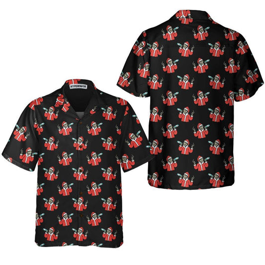 Skeleton Drinking In Santa Costume Hawaiian Shirt, Xmas Hawaiian Shirts