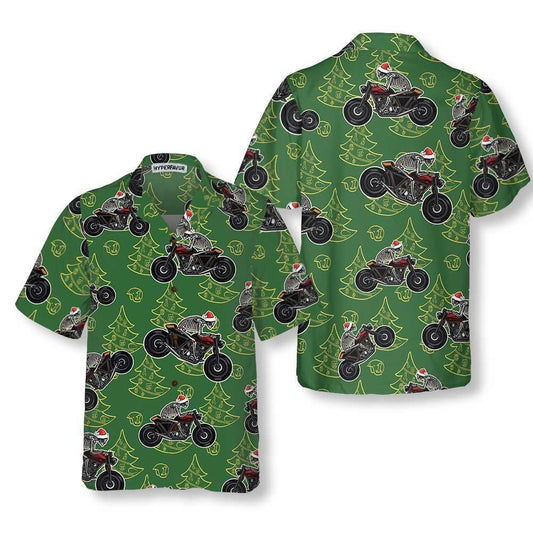 Skeleton Riding Motorcycle Christmas Hawaiian Shirt, Xmas Hawaiian Shirts