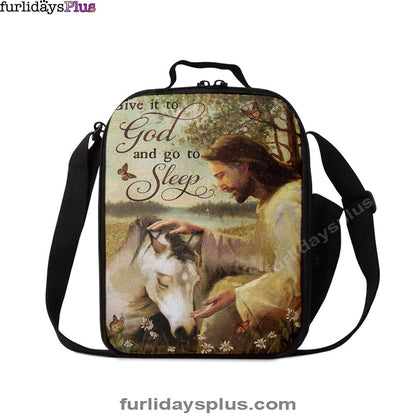 Sleeping Horse And Jesus Lunchbag, Give It To God And Go To Sleep Lunchbag, Jesus Christ Lunch Bag, Christian Lunch Bag