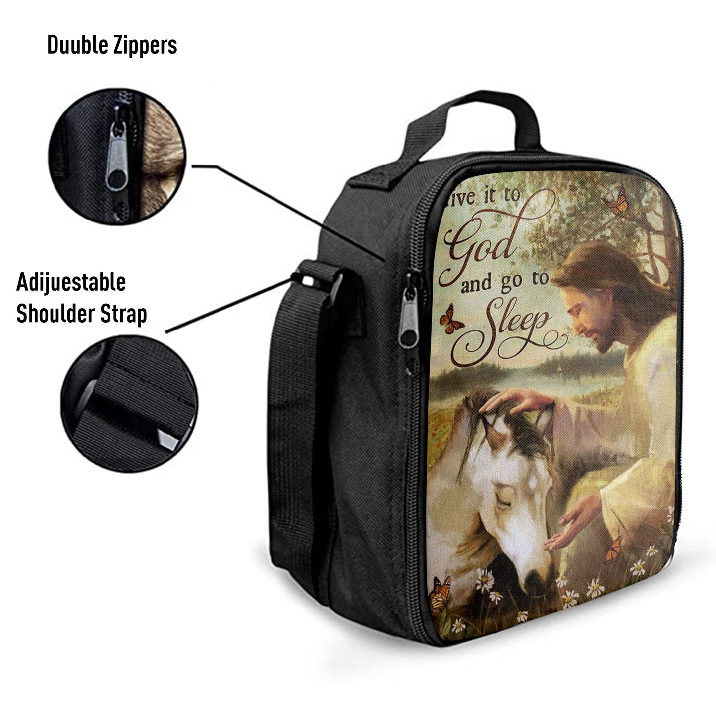 Sleeping Horse And Jesus Lunchbag, Give It To God And Go To Sleep Lunchbag, Jesus Christ Lunch Bag, Christian Lunch Bag