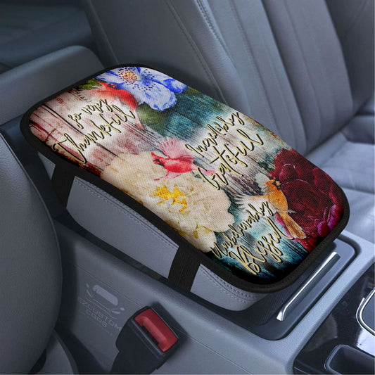 So Very Thankful Incredibly Grateful Unbelievably Blessed Cardinal Bird Car Armrest Seat Cover, Scripture Car Center Console Cover,