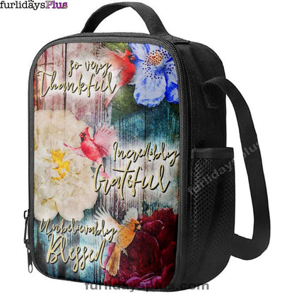 So Very Thankful Incredibly Grateful Unbelievably Blessed Cardinal Bird Lunchbag, Scripture Lunch Bag