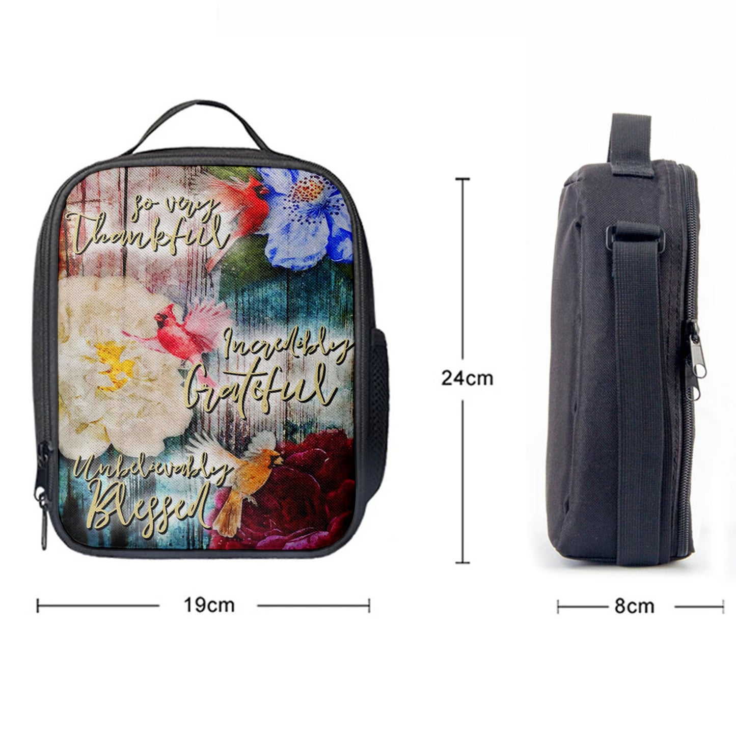 So Very Thankful Incredibly Grateful Unbelievably Blessed Cardinal Bird Lunchbag, Scripture Lunch Bag