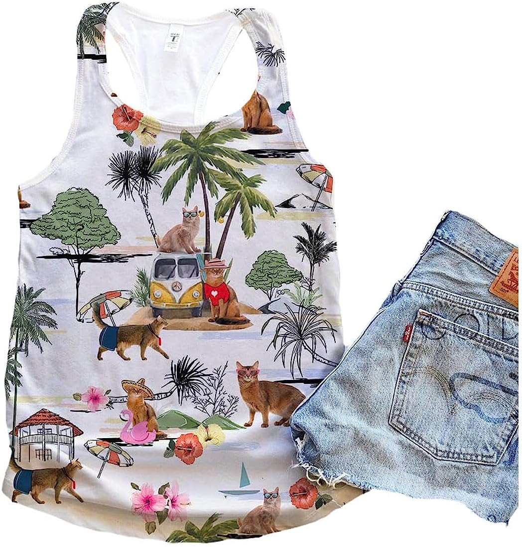 Somali Cat Hawaii Beach Retro Tank Top - Summer Casual Tank Tops For Women - Gift For Young Adults