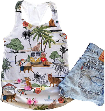 Somali Cat Hawaii Beach Retro Tank Top - Summer Casual Tank Tops For Women - Gift For Young Adults