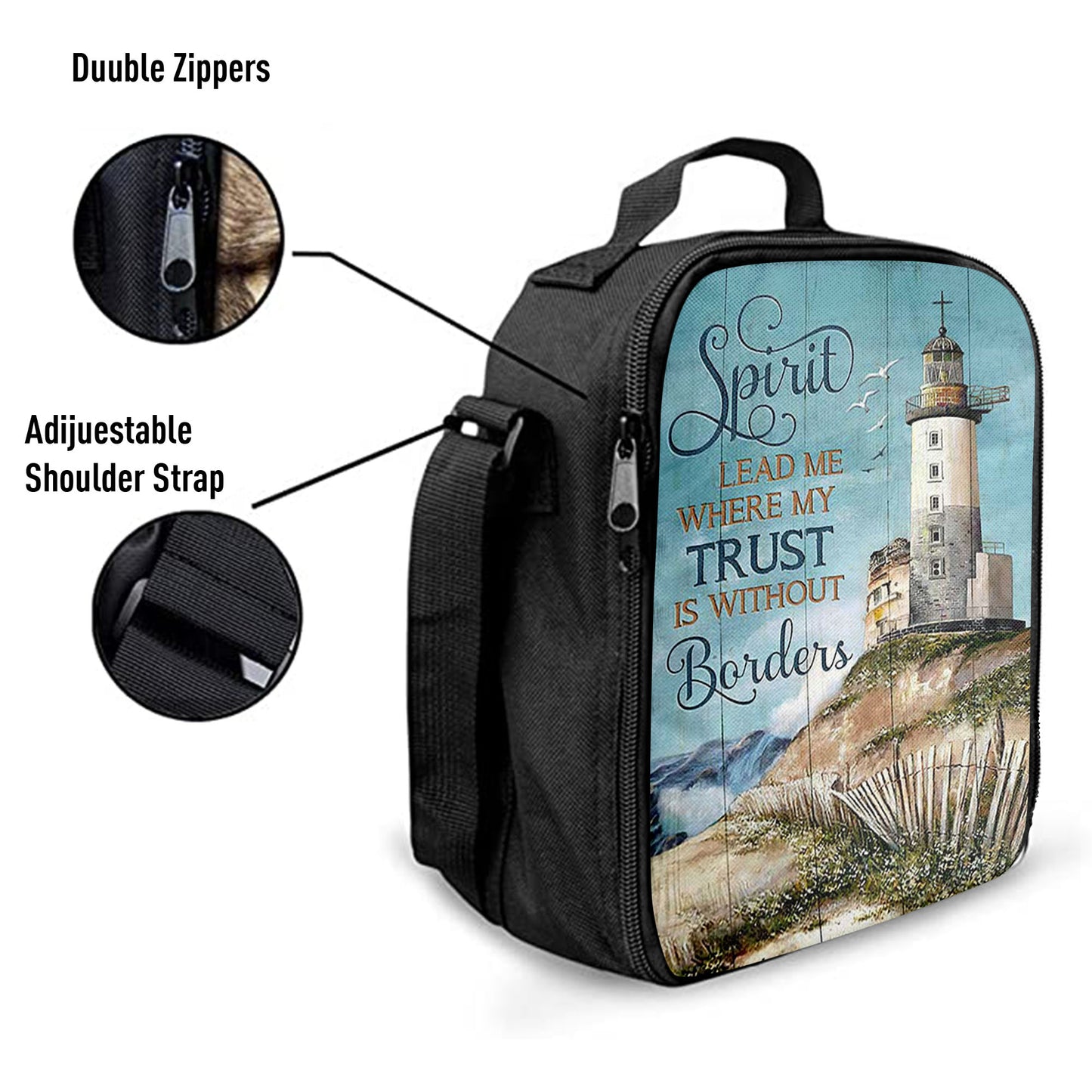 Spirit Lead Me Where My Trust Is Without Borders Lighthouse Lunchbag Print, Inspirational Lunch Bag, Christian Lunchbag Lunchbag