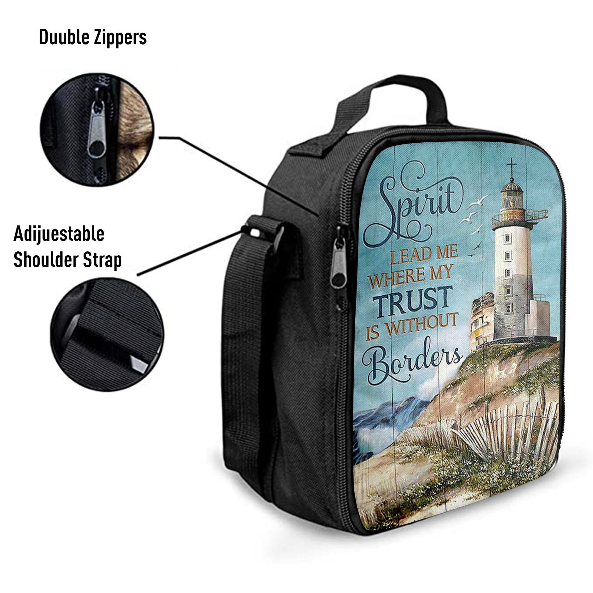 Spirit Lead Me Where My Trust Is Without Borders Lighthouse Lunchbag Print, Inspirational Lunch Bag, Christian Lunchbag Lunchbag