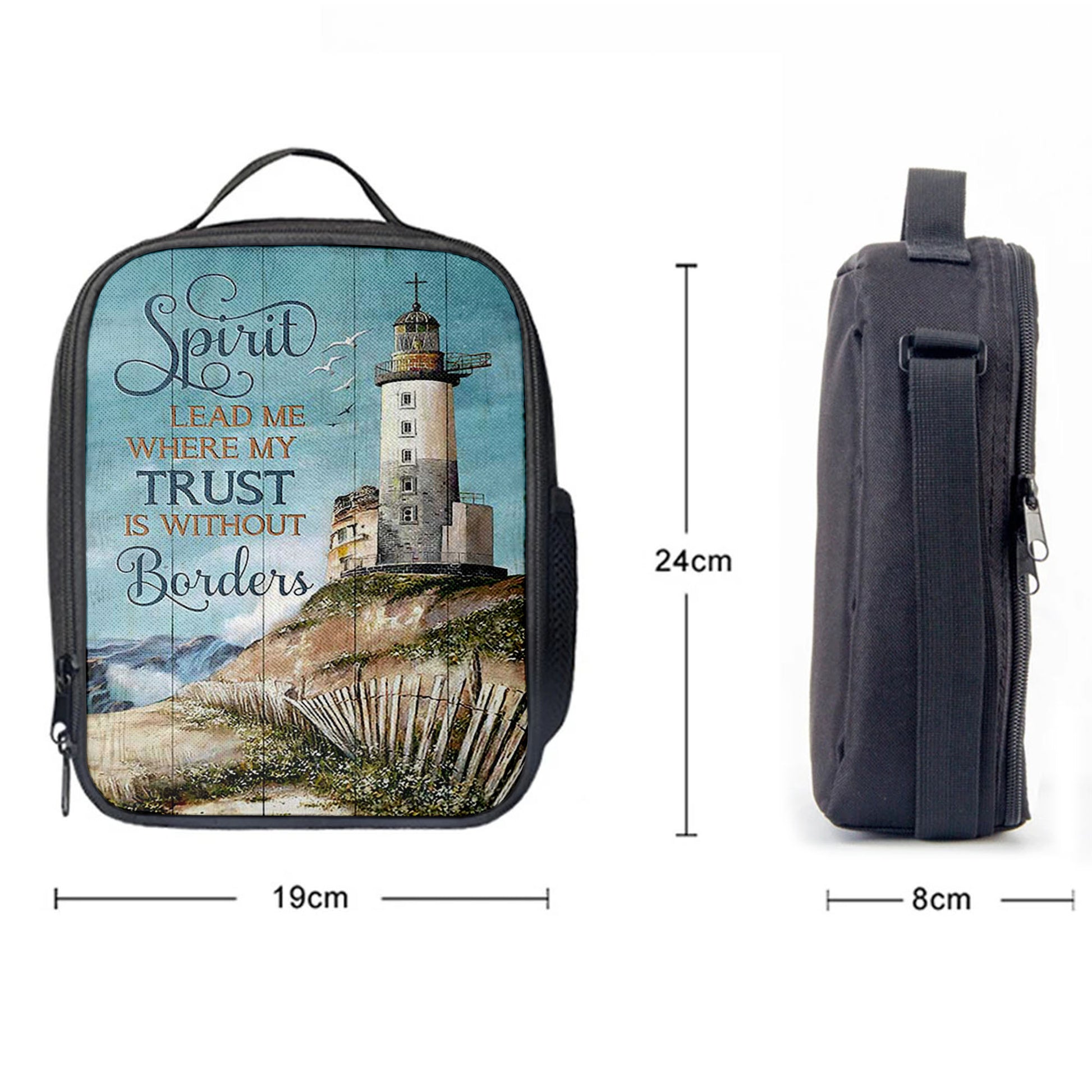 Spirit Lead Me Where My Trust Is Without Borders Lighthouse Lunchbag Print, Inspirational Lunch Bag, Christian Lunchbag Lunchbag