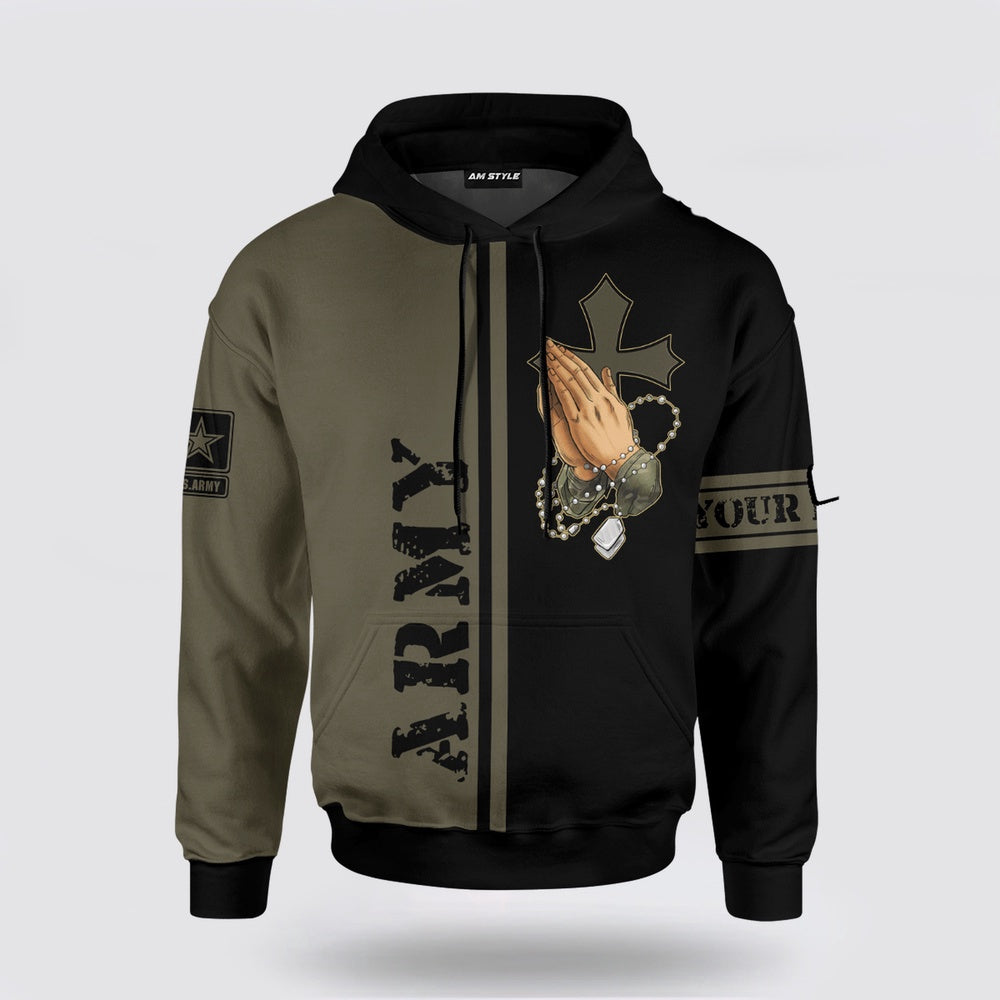 Us Army Hoodie, Stand For The Flag Kneel For The Cross US Army Customized 3D All Over Printed Hoodie