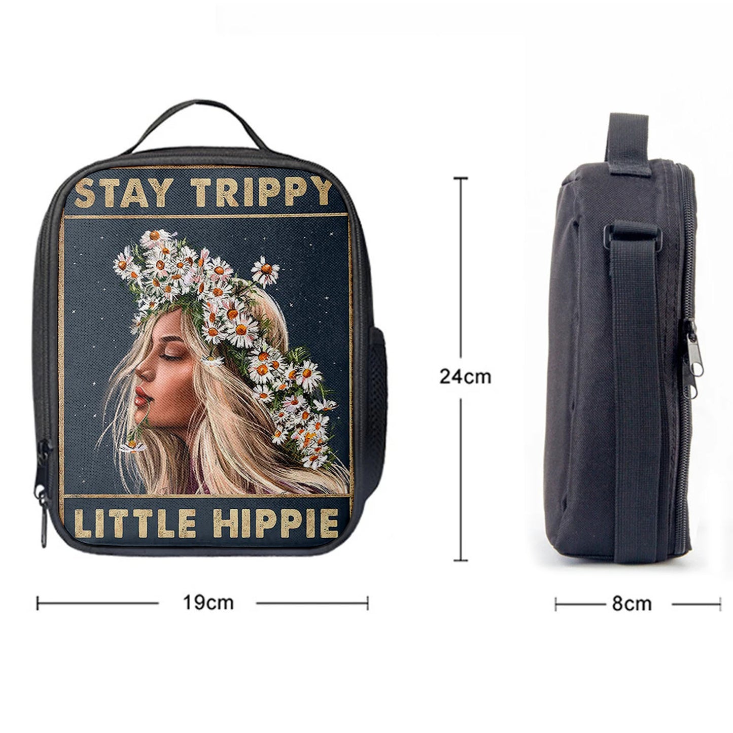 Stay Trippy Little Hippie Daisy Flower Lunchbag, Trippy Lunch Bag