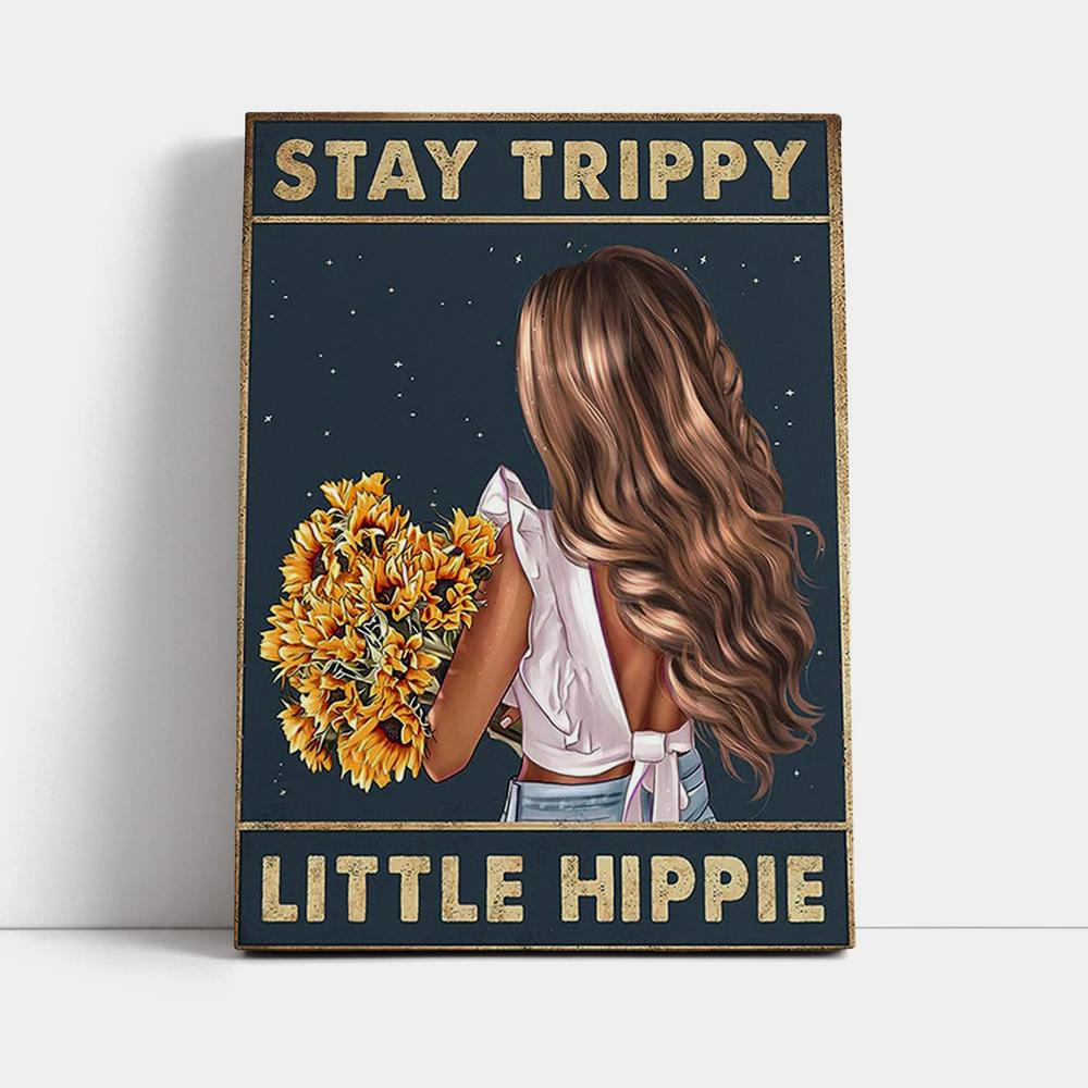 Stay Trippy Little Sunflower Canvas Wall Art - Decor For Women, Teen Girls Bedroom - Hippy Living Room