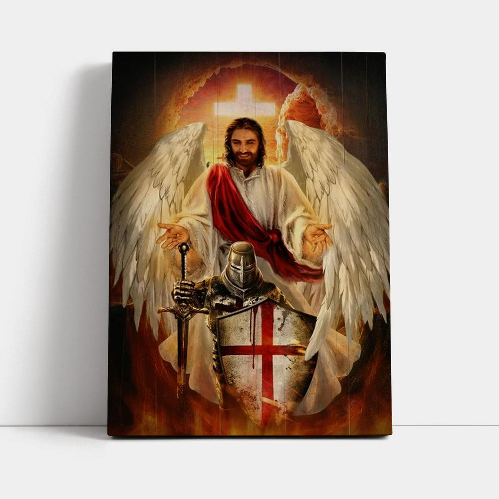 Stunning Angel Wings, Amazing Warrior, Jesus, Cross Canvas Poster