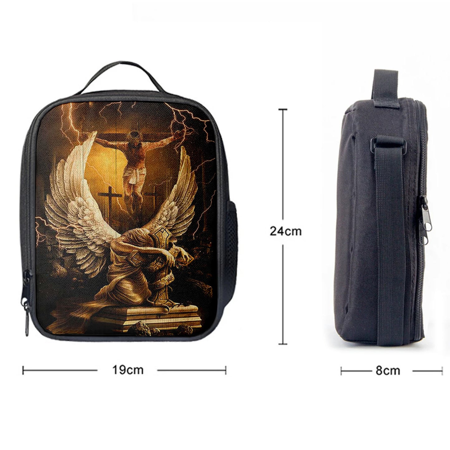 Stunning Angel Wings Jesus On The Cross Lunchbag Print, Inspirational Lunch Bag, Christian Lunchbag Lunchbag