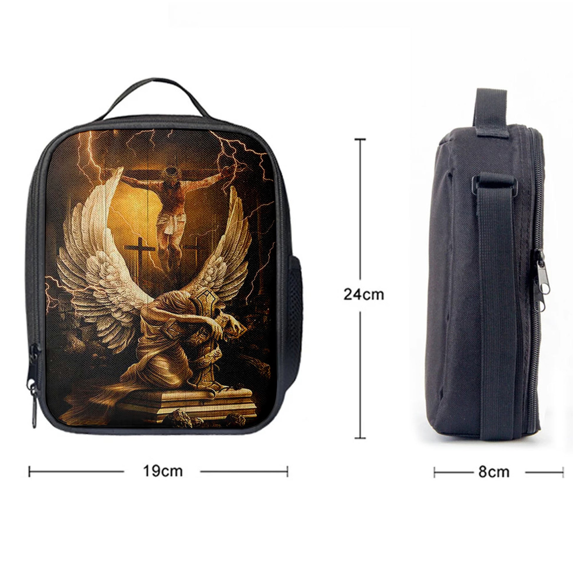 Stunning Angel Wings Jesus On The Cross Lunchbag Print, Inspirational Lunch Bag, Christian Lunchbag Lunchbag