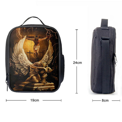 Stunning Angel Wings Jesus On The Cross Lunchbag Print, Inspirational Lunch Bag, Christian Lunchbag Lunchbag
