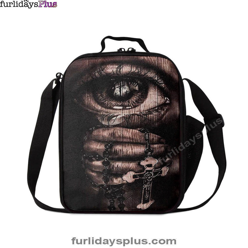 Stunning Eyes Jesus Calls Pray For Healing Cross Lunchbag Print, Inspirational Lunch Bag, Christian Lunchbag Lunchbag