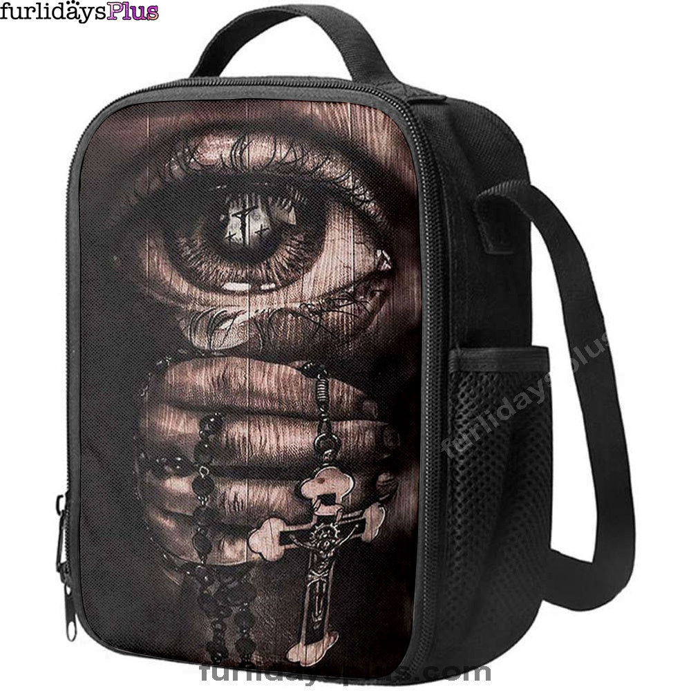 Stunning Eyes Jesus Calls Pray For Healing Cross Lunchbag Print, Inspirational Lunch Bag, Christian Lunchbag Lunchbag