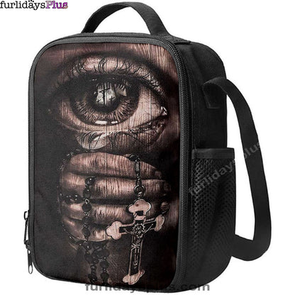 Stunning Eyes Jesus Calls Pray For Healing Cross Lunchbag Print, Inspirational Lunch Bag, Christian Lunchbag Lunchbag