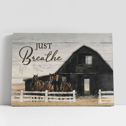 Stunning Horses Just Breathe Canvas Wall Art, Bible Verse Canvas, Religious Prints