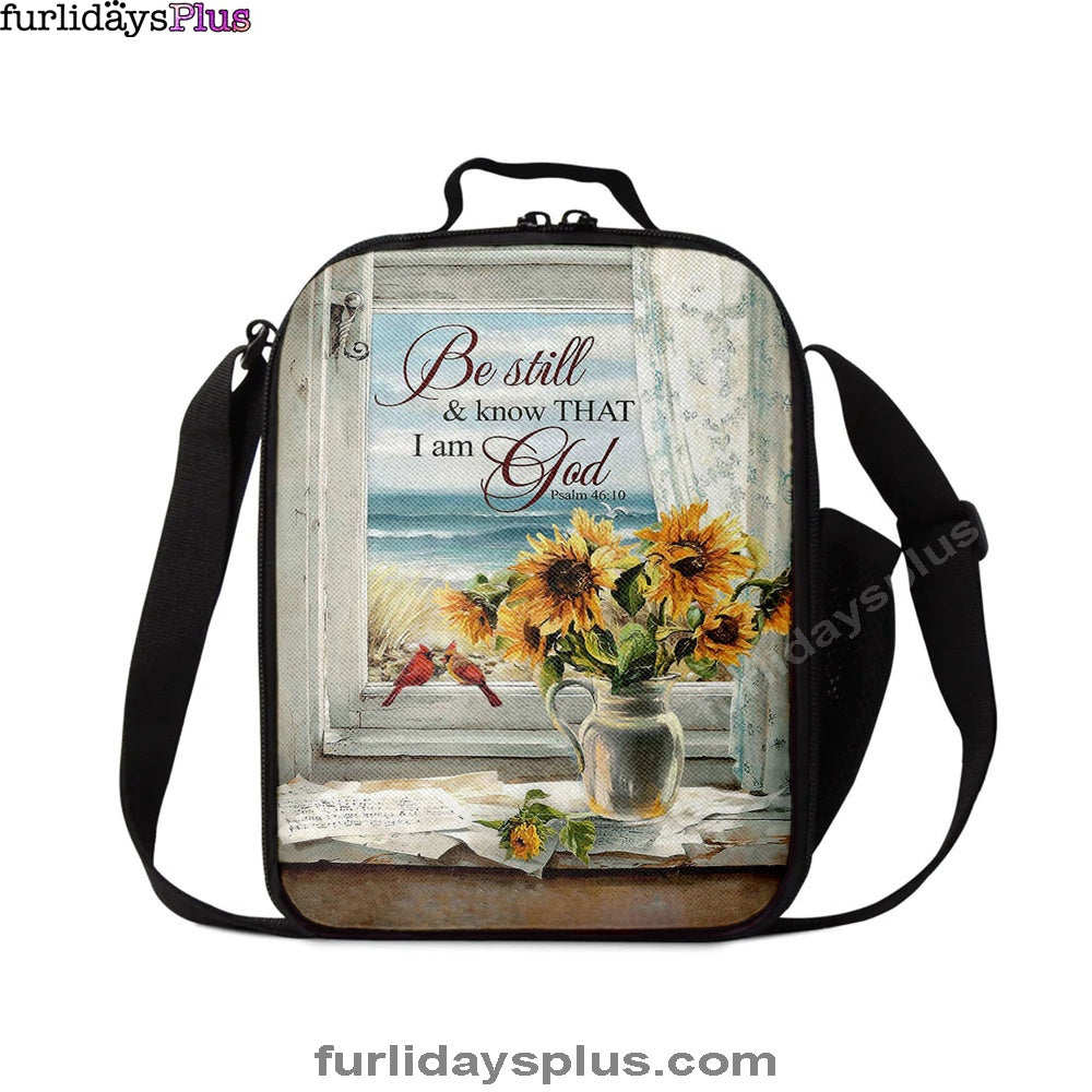 Sunflower Beach Be Still And Know That I Am God Lunch Bag, Christian Art, Bible Verse Lunchbag, Religious Lunchbag