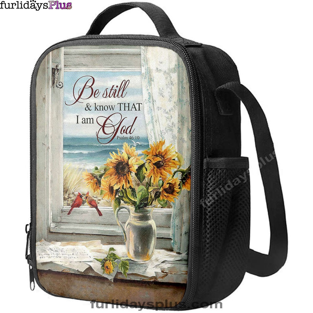 Sunflower Beach Be Still And Know That I Am God Lunch Bag, Christian Art, Bible Verse Lunchbag, Religious Lunchbag