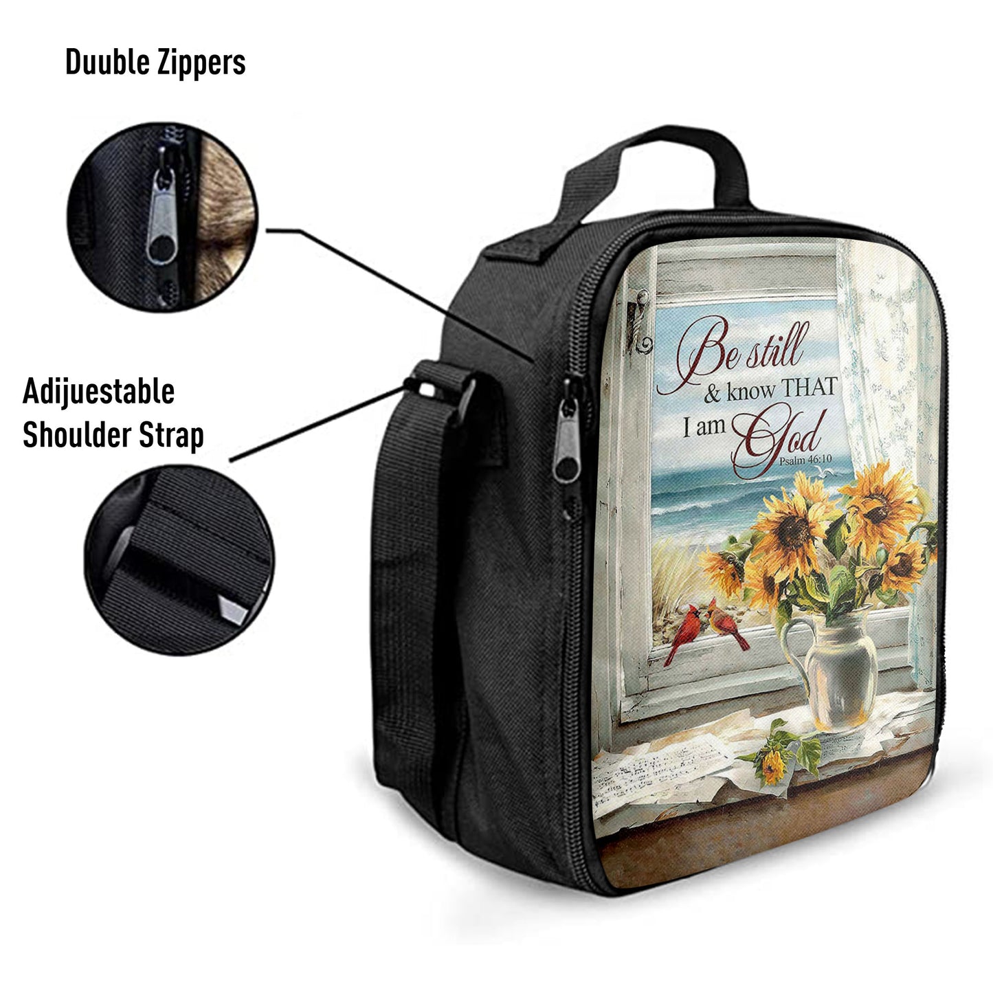 Sunflower Beach Be Still And Know That I Am God Lunch Bag, Christian Art, Bible Verse Lunchbag, Religious Lunchbag