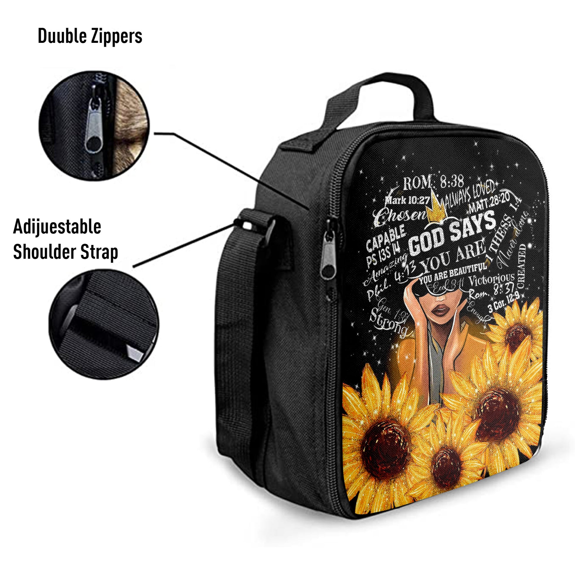 Sunflower Black Girl Lunchbag, God Says You Are Sunflower Lunchbag, Religious Lunchbag