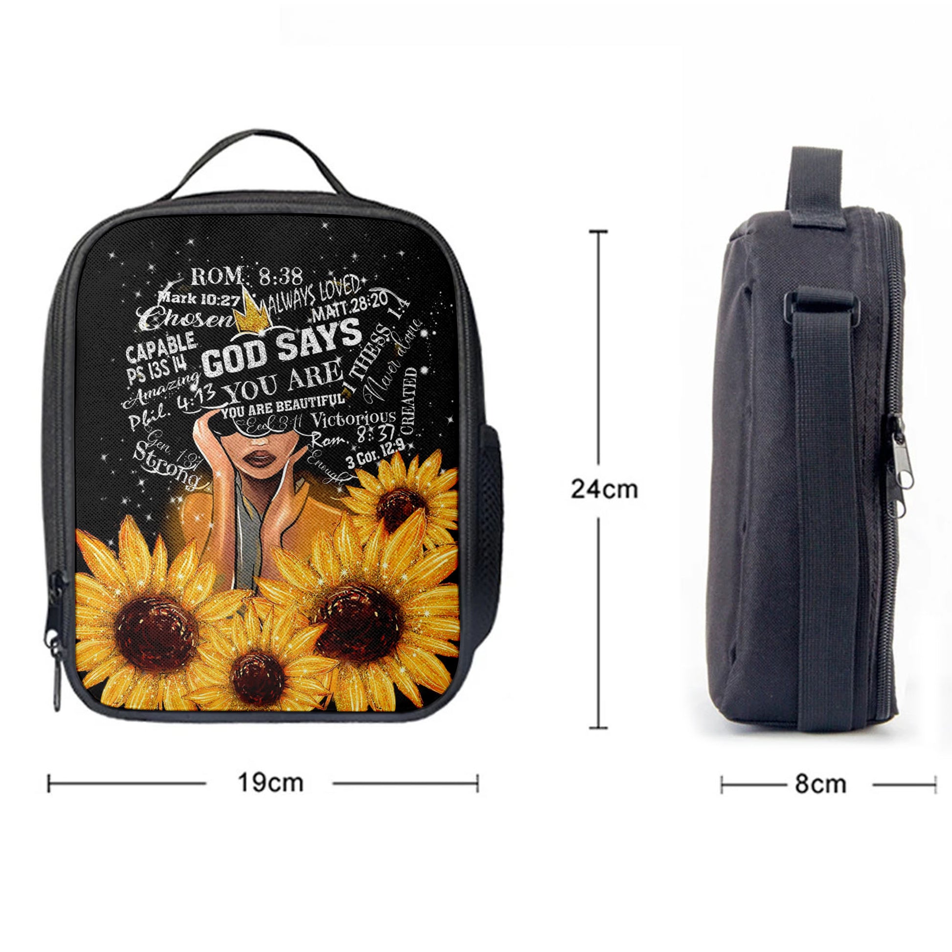 Sunflower Black Girl Lunchbag, God Says You Are Sunflower Lunchbag, Religious Lunchbag