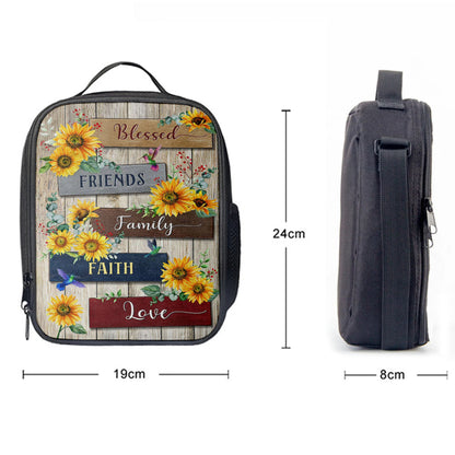 Sunflower Blessed Friends Family Faith Love Lunchbag, Inspirational Lunch Bag, Christian Lunch Bag