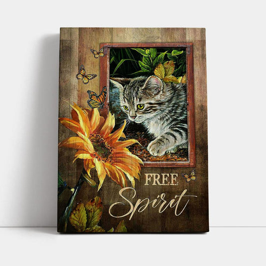 Sunflower Butterfly Cat Free Spirit Canvas Art - Christian Art - Bible Verse Wall Art - Religious Home Decor