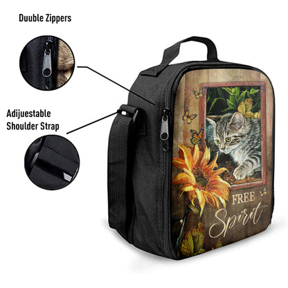 Sunflower Butterfly Cat Free Spirit Lunch Bag, Christian Art, Bible Verse Lunch Bag