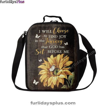 Sunflower Butterfly I Will Choose To Find Joy In The Journey Lunch Bag, Christian Art, Bible Verse Lunch Bag