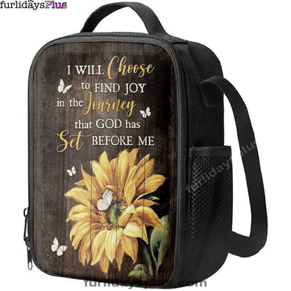 Sunflower Butterfly I Will Choose To Find Joy In The Journey Lunch Bag, Christian Art, Bible Verse Lunch Bag