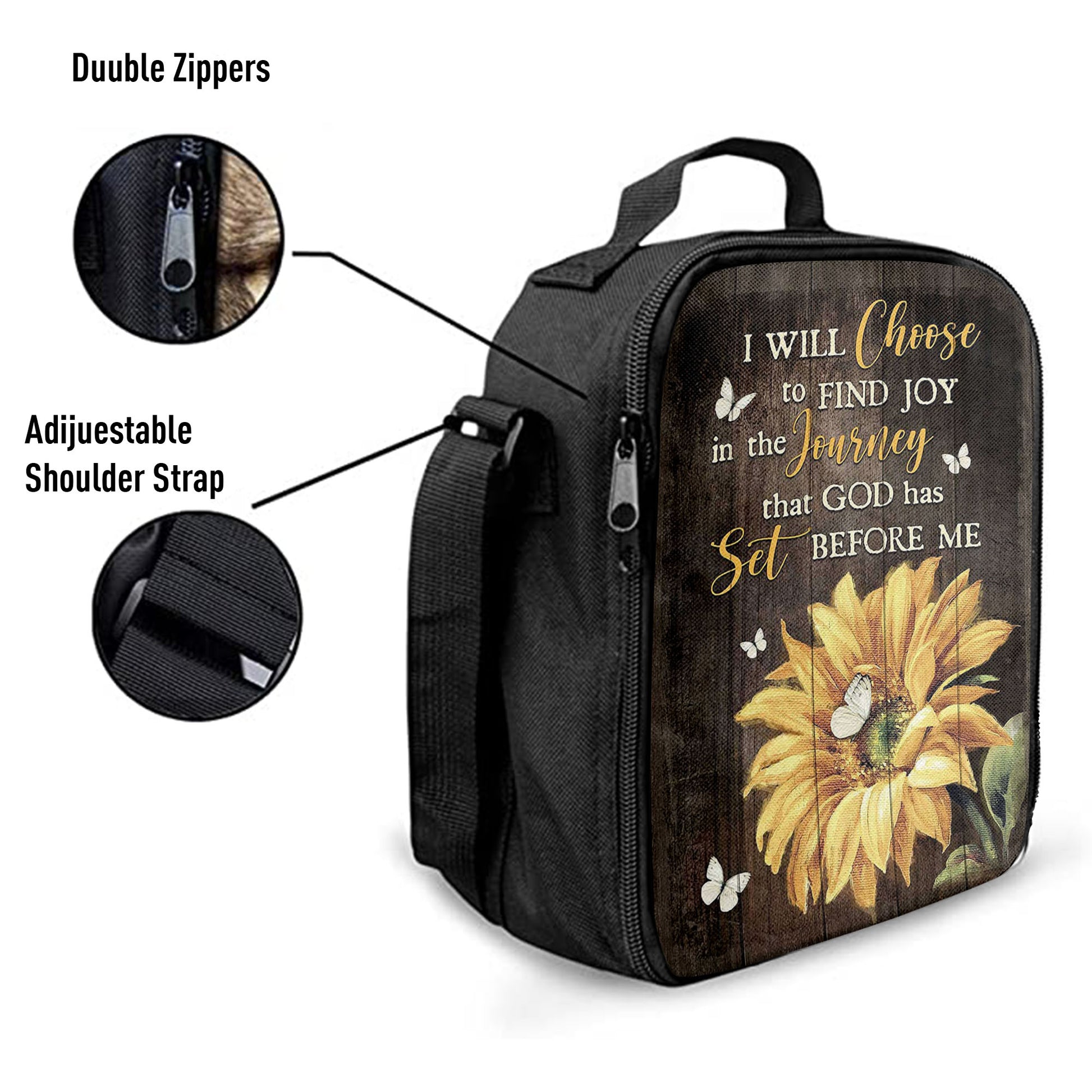 Sunflower Butterfly I Will Choose To Find Joy In The Journey Lunch Bag, Christian Art, Bible Verse Lunch Bag