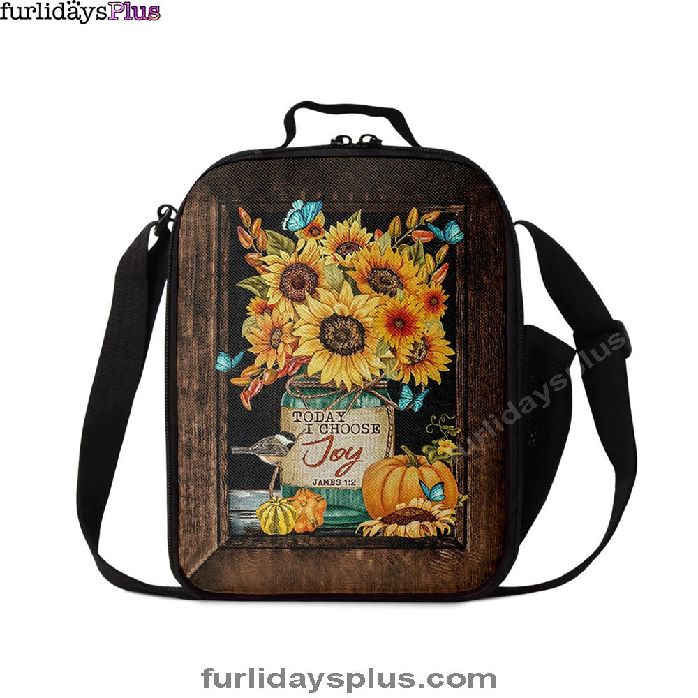 Sunflower Butterfly Today I Choose Joy Lunch Bag, Inspirational Lunch Bag, Christian Lunch Bag