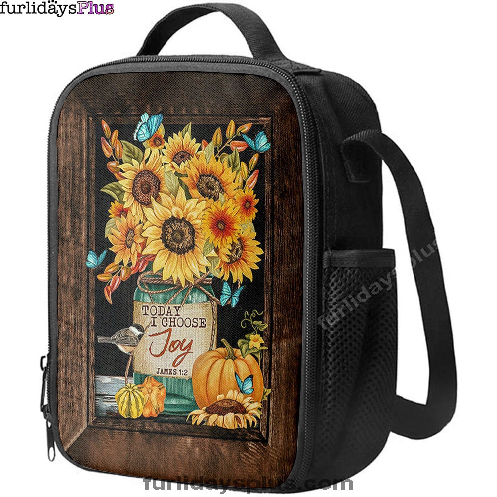 Sunflower Butterfly Today I Choose Joy Lunch Bag, Inspirational Lunch Bag, Christian Lunch Bag