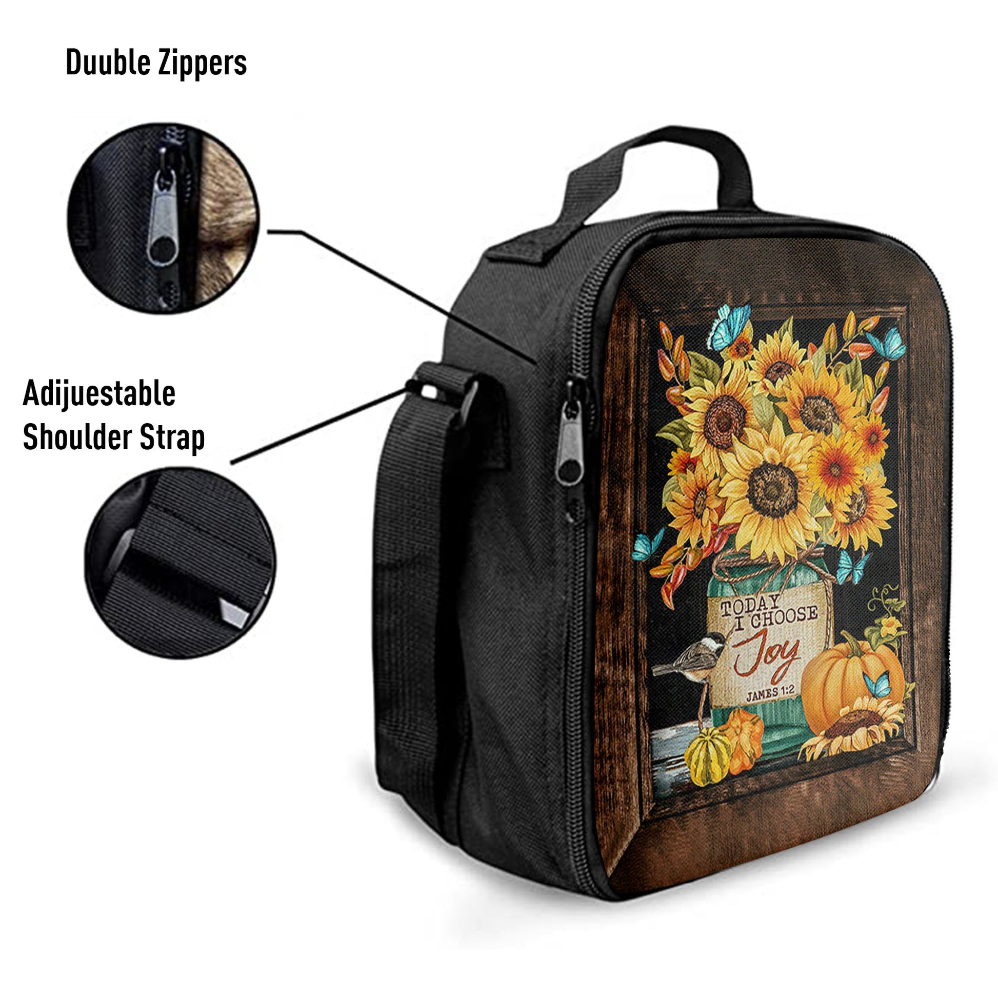 Sunflower Butterfly Today I Choose Joy Lunch Bag, Inspirational Lunch Bag, Christian Lunch Bag