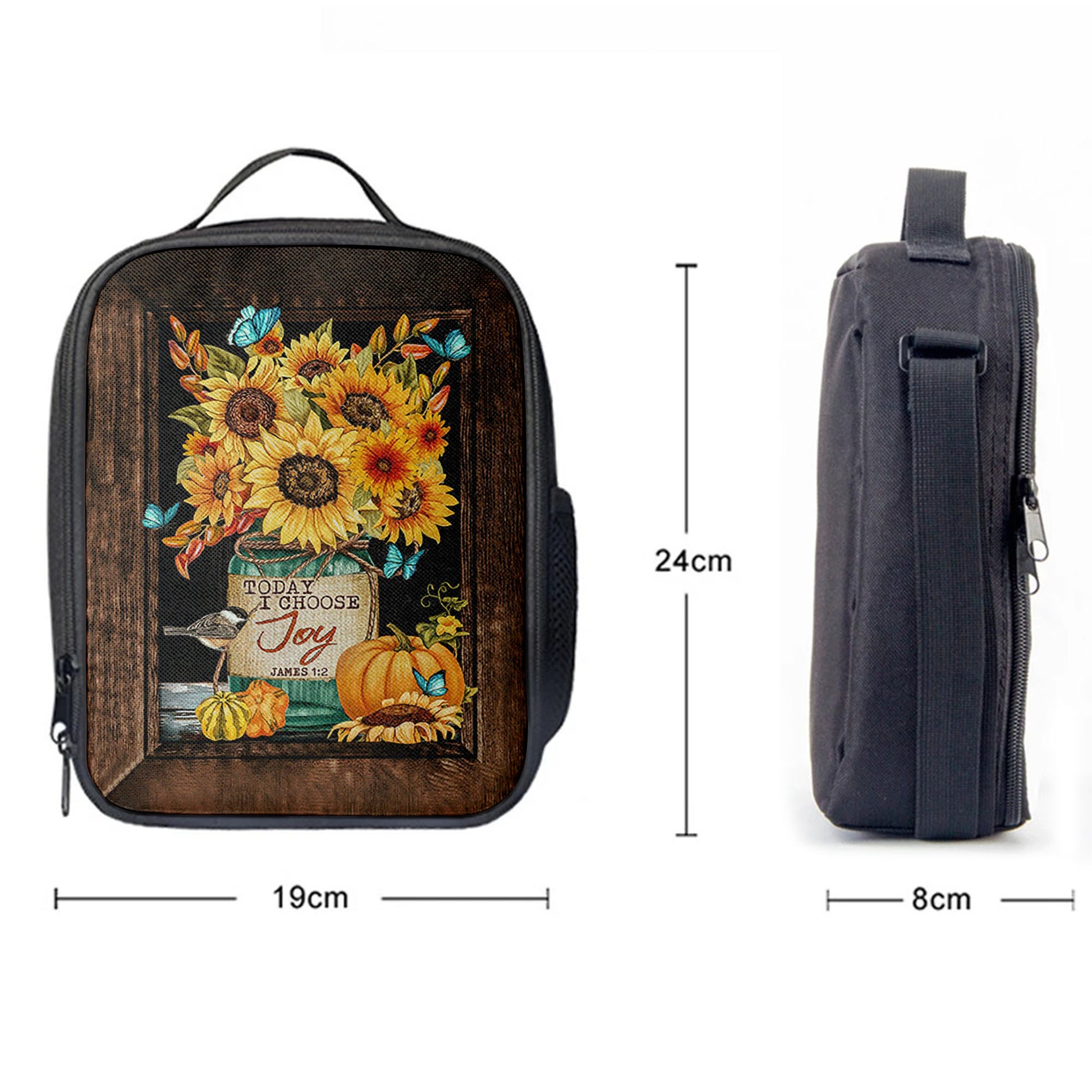 Sunflower Butterfly Today I Choose Joy Lunch Bag, Inspirational Lunch Bag, Christian Lunch Bag