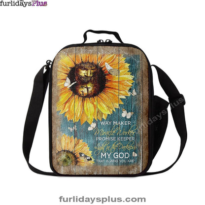 Sunflower Butterfly Way Maker Promise Keeper My Savior Lunch Bag, Christian Art, Bible Verse Lunch Bag